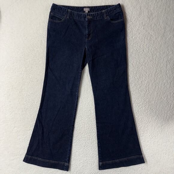 J Jill Jean Womens Size 12 Dark Wash Flare Leg Denim Trouser Classic Preppy Blue - Picture 1 of 10